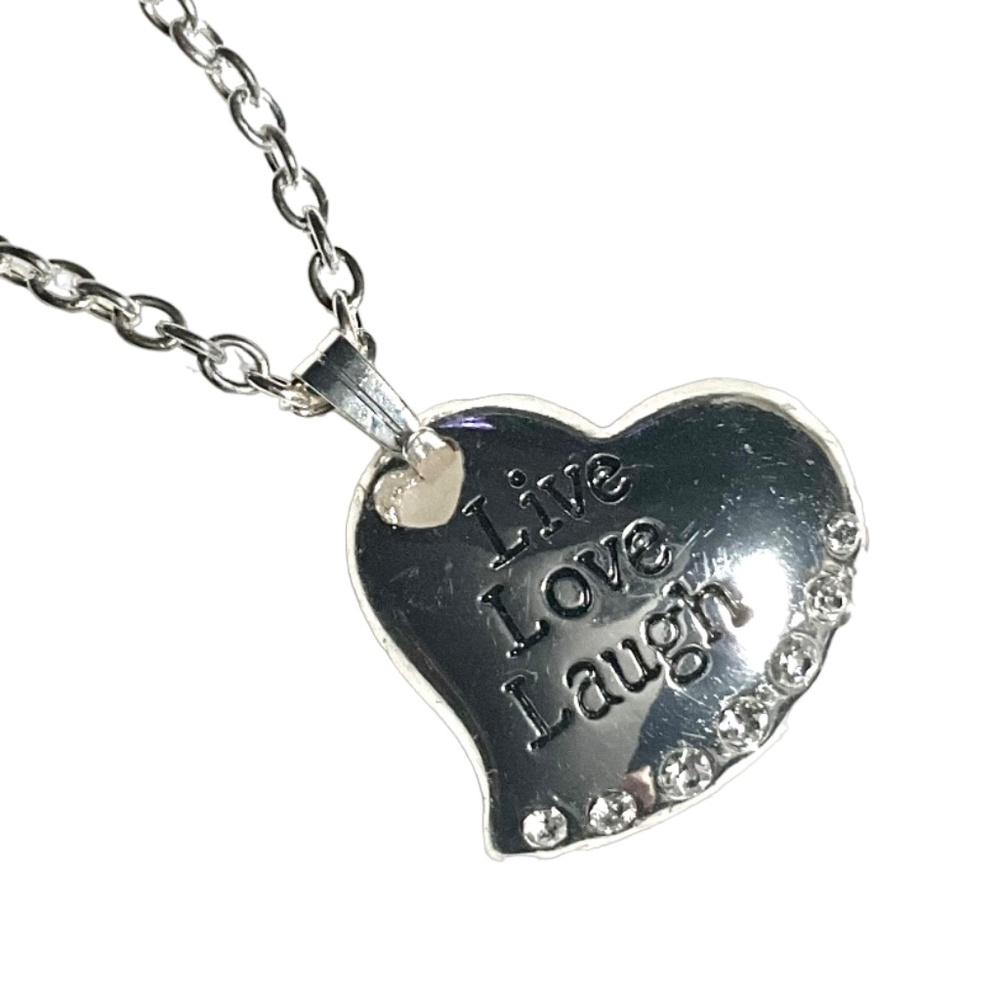 Silver Heart “Live, Love, Laugh” with Crystals Necklace